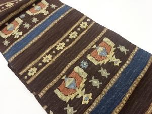 横段に抽象花々模様織出し名古屋帯